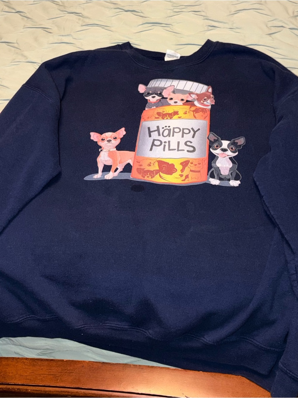 Gildan Navy "Happy Pills" Chihuahua Graphic Sweatshirt